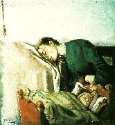 Christian Krohg sovende mor ved sit barns vugge Germany oil painting artist